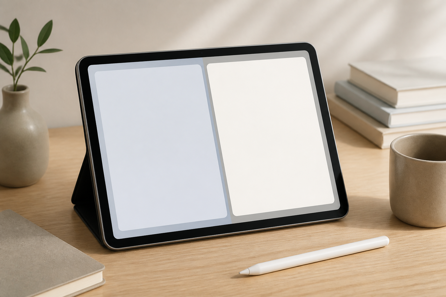 AI時代のデジタル学習をイメージしたタブレットと参考書